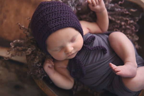 Dark purple newborn baby bonnet
