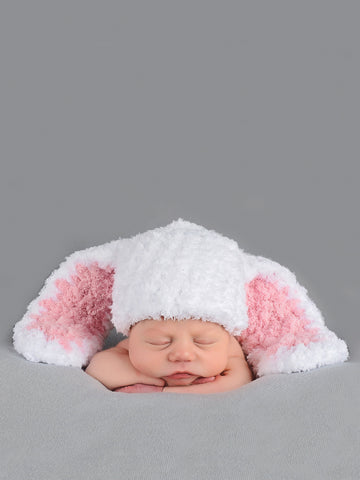White & light pink Easter bunny baby hat by Two Seaside Babes