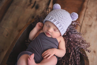 Lavender mini pom pom hat