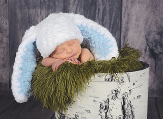 White & light blue Easter bunny baby hat