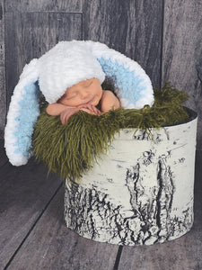 White & light blue Easter bunny baby hat by Two Seaside Babes
