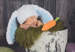 White & light blue Easter bunny baby hat