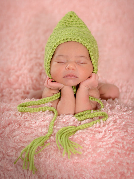 Pistachio Pixie Elf Baby Hat by Two Seaside Babes