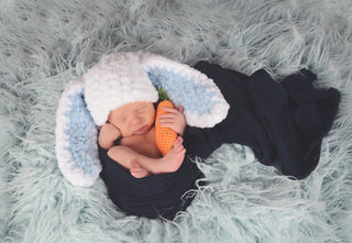 White & light blue Easter bunny baby hat