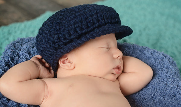 Newborn Navy Blue | Irish wool Donegal newsboy hat, flat cap, golf hat | newborn, baby, toddler, boy, & men's sizes