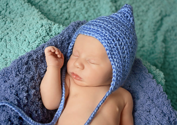 17" x 17" Denim Blue | soft crochet baby blanket, wrap | for newborns, babies, toddlers | lovey, crib sizes