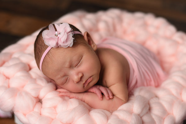 Pale pink newborn photo prop chunky bump blanket