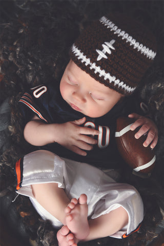 Brown & white football beanie