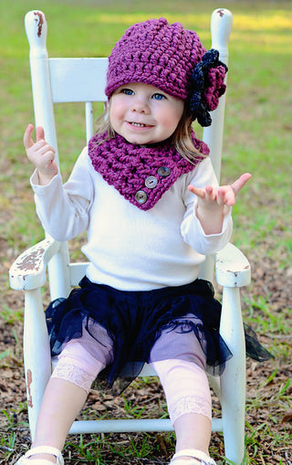 1T to 2T Purple Plum & Charcoal Gray | chunky crochet flower beanie, thick winter hat | baby, toddler, girl's, women's sizes by Two Seaside Babe