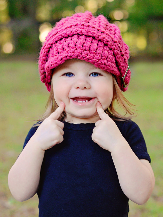 Pink Baby Winter Hats For Girls Raspberry Pink Buckle Beanie