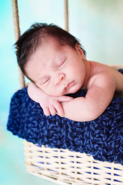 Denim Twist | newborn photo prop layering baby blanket, basket stuffer, bucket filler