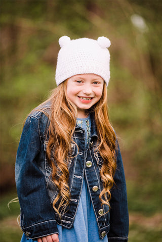 White mini pom pom hat