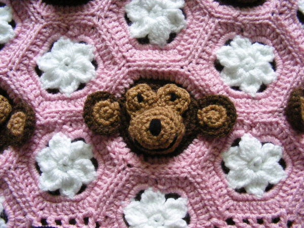Crochet patterns baby boy & girl monkey face motif PDF digital download by Two Seaside Babes