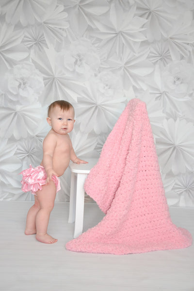 33" x 33" Baby Girl Pink | soft crochet baby blanket, wrap | for newborns, babies, toddlers | lovey, crib sizes