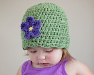 Olive green flapper beanie hat | 40 flower colors available