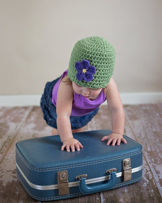 Olive green flapper beanie hat | 40 flower colors available