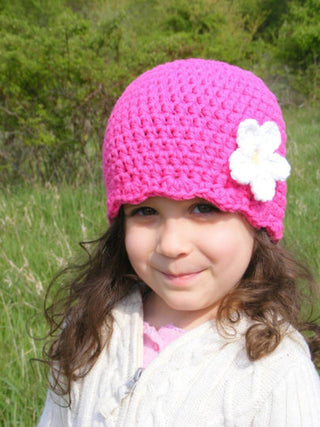 Hot pink flapper beanie hat | 40 flower colors available