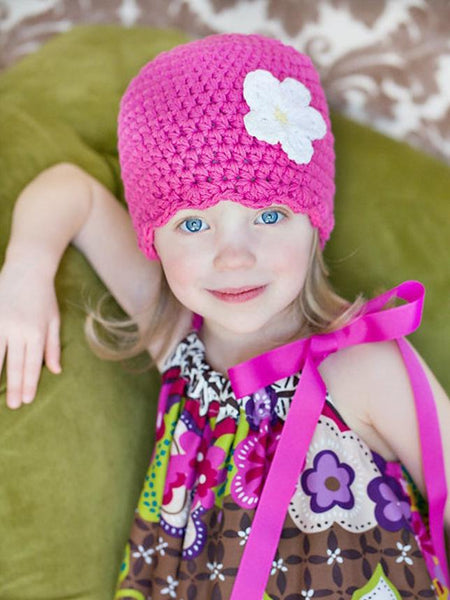 Hot pink flapper beanie hat | 34 flower colors available