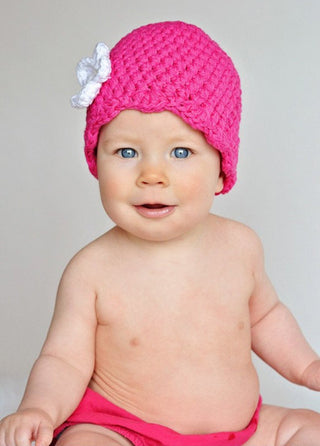 Hot pink flapper beanie hat | 40 flower colors available