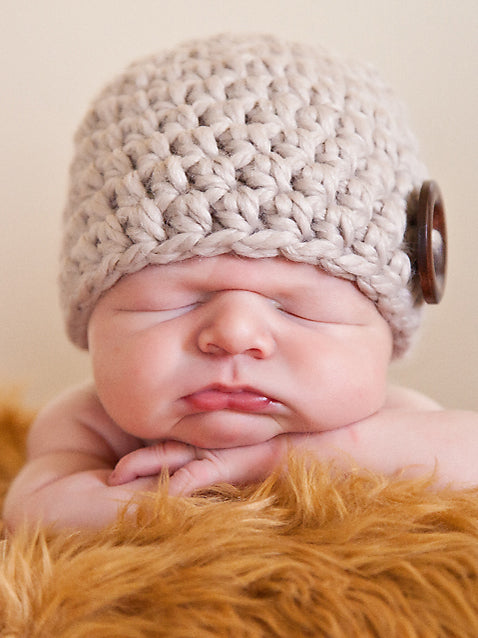Linen button beanie baby hat by Two Seaside Babes