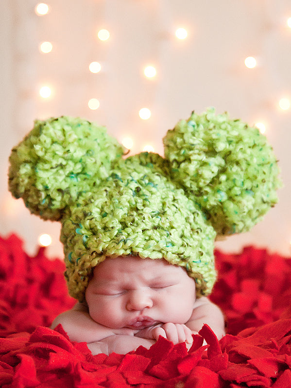 Lime green giant pom pom winter hat by Two Seaside Babes