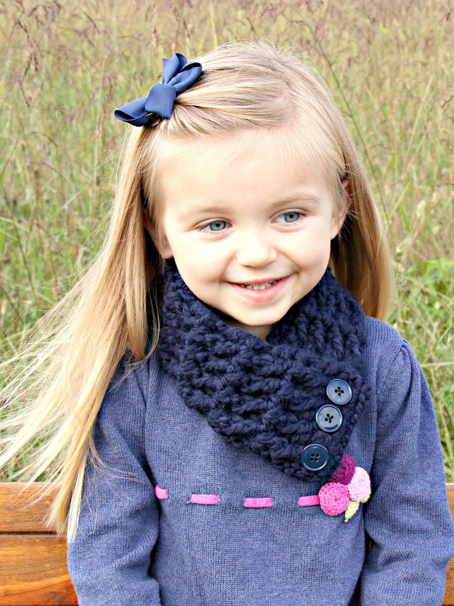1T to 4T Toddler Navy Blue Button Scarf by Two Seaside Babes