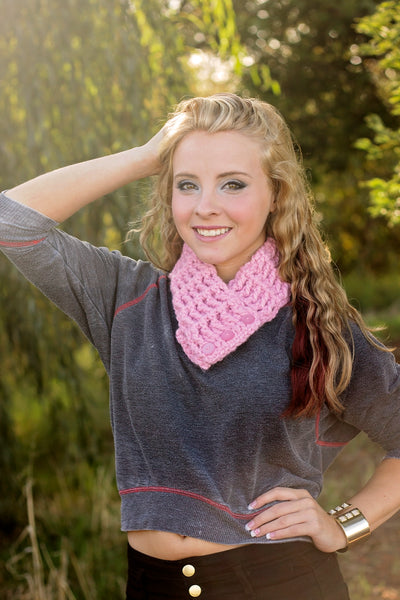 Adult Pink Blossom Button Scarf 