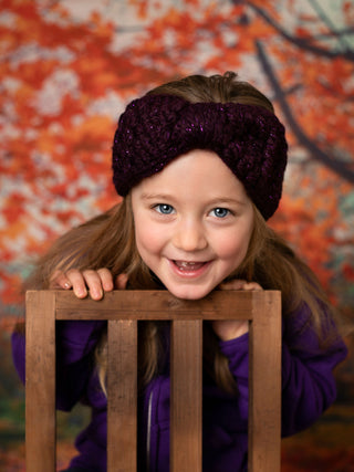 Eggplant sparkle knotted bow winter headband by Two Seaside Babes