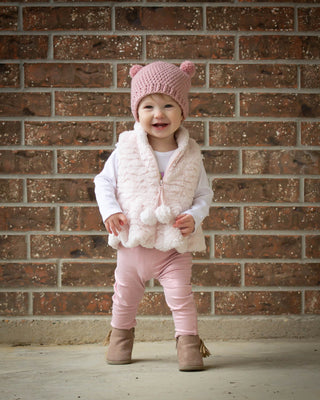 Rose pink mini pom pom hat