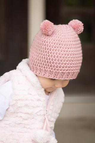 Rose pink mini pom pom hat