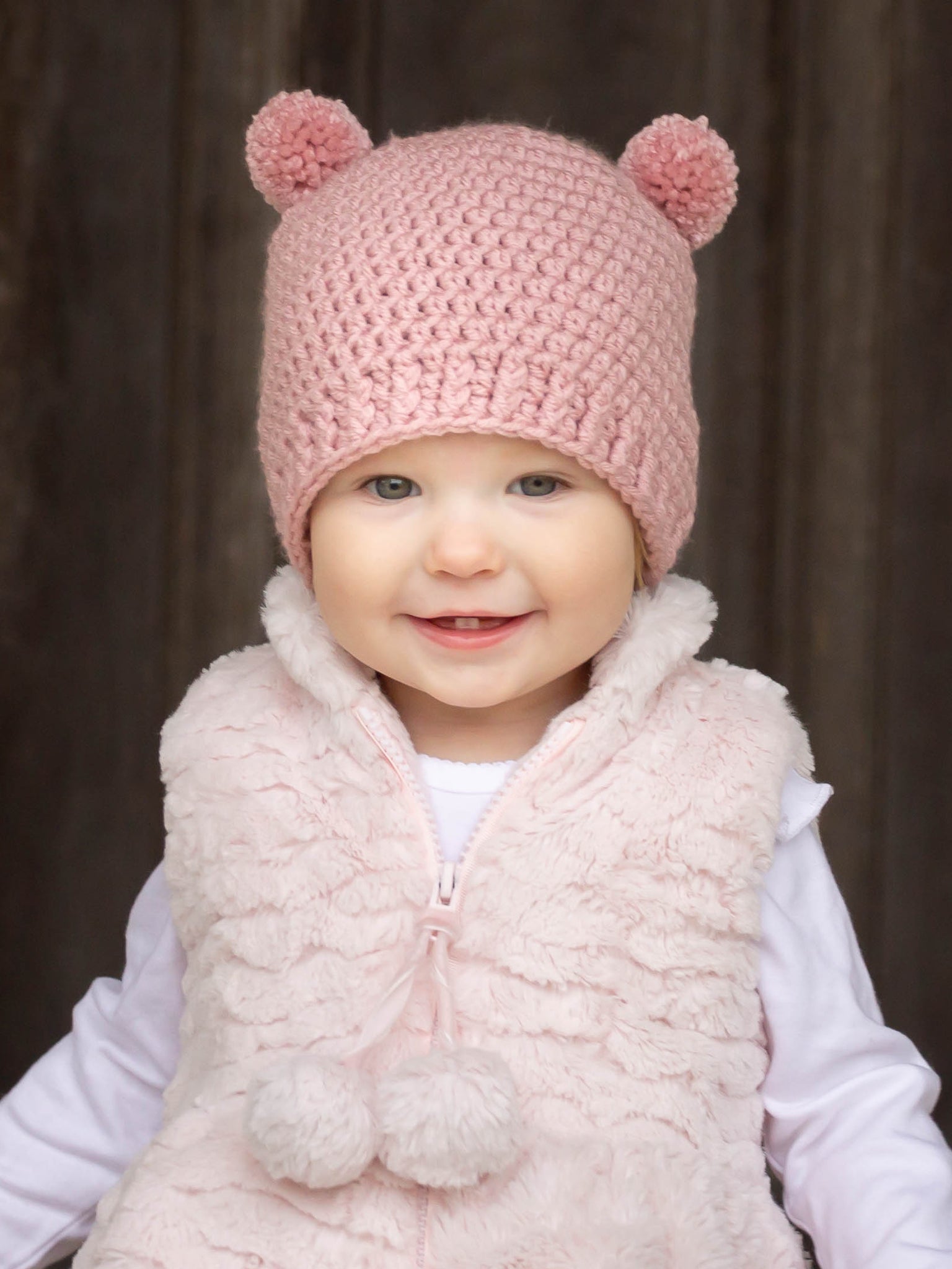Rose pink mini pom pom hat by Two Seaside Babes