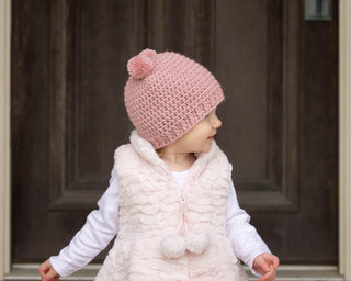 Rose pink mini pom pom hat