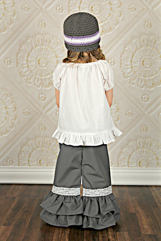 4T to Preteen Elephant Gray, Grape, White, & Lavender Striped Flapper Beanie