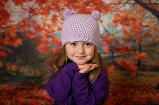 Lavender mini pom pom hat