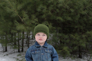 Olive green mini pom pom hat