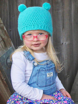 Aqua blue mini pom pom hat by Two Seaside Babes