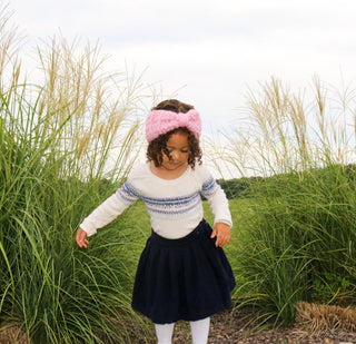 Pink blossom knotted bow winter headband