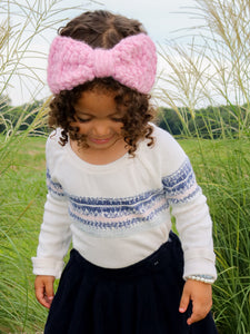 Pink blossom knotted bow winter headband by Two Seaside Babes