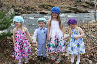 Pale blue, cobalt blue, and dark purple buckle newsboy cap with light blue Irish newsboy hat by Two Seaside Babes