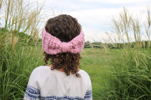 Pink blossom knotted bow winter headband