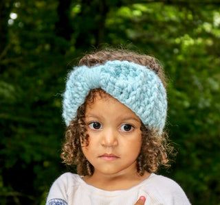 Sky blue knotted bow winter headband