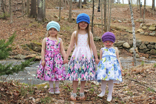 Pale blue, cobalt blue, and dark purple buckle newsboy cap by Two Seaside Babes