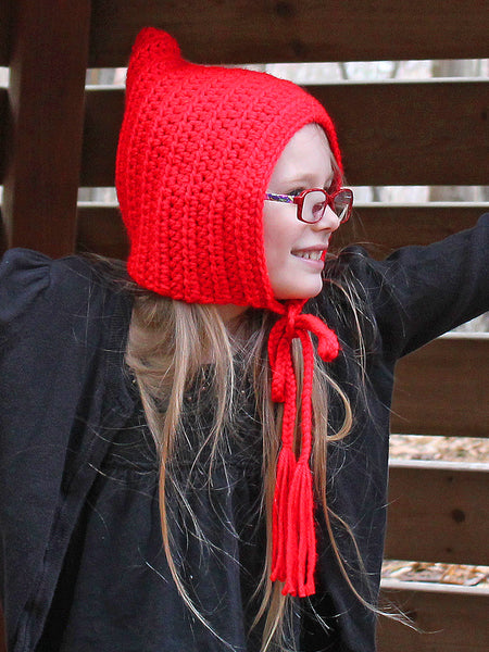 Red pixie elf hat by Two Seaside Babes