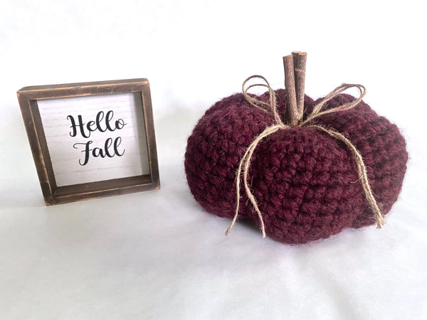 Red wine fall farmhouse decor crochet pumpkin