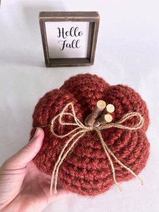 Pumpkin spice fall farmhouse decor crochet pumpkin