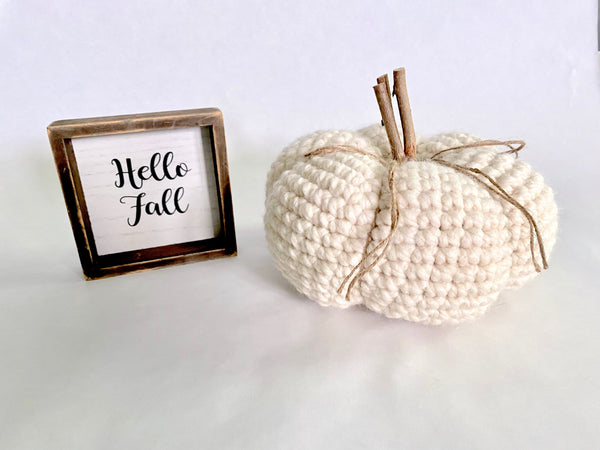 Cream fall farmhouse decor crochet pumpkin