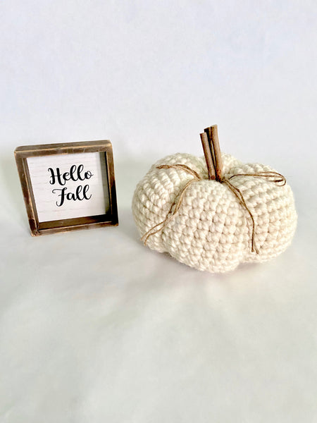 Cream fall farmhouse decor crochet pumpkin by Two Seaside Babes