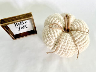 Cream fall farmhouse decor crochet pumpkin