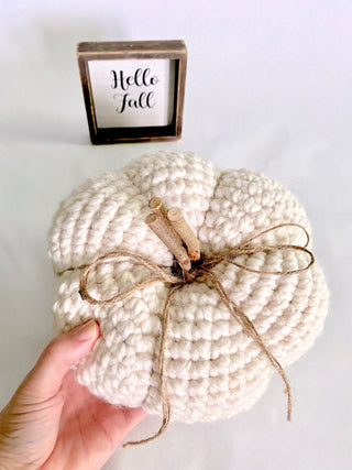 Fall farmhouse decor crochet pumpkin - cream