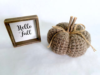 Barnwood brown fall farmhouse decor crochet pumpkin